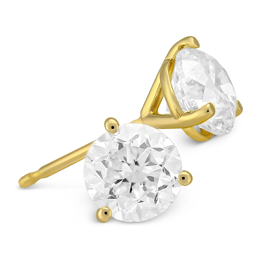 Round Diamond Stud Earrings in Yellow Gold, 2.00 cttw