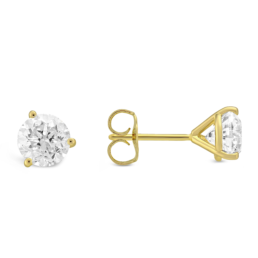Round Diamond Stud Earrings in Yellow Gold, 2.00 cttw