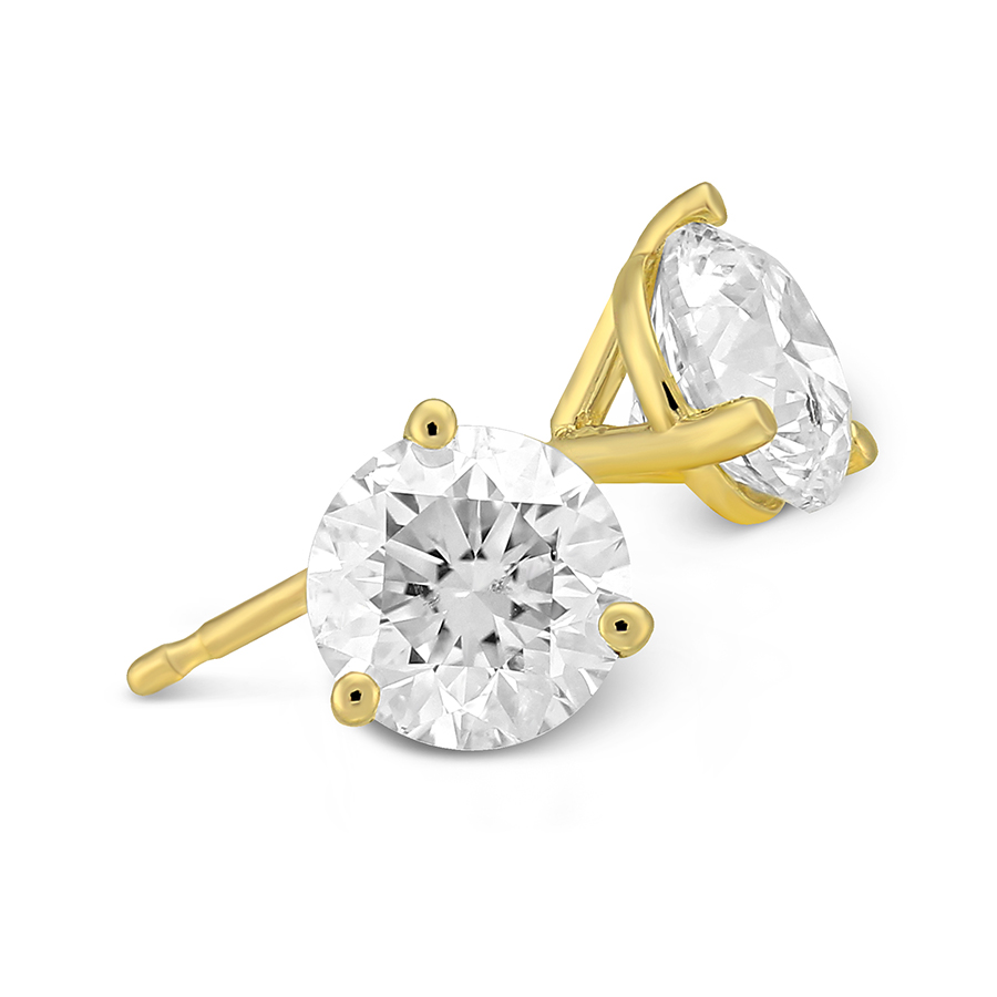Round Diamond Stud Earrings in Yellow Gold, GH, 1.40 cttw