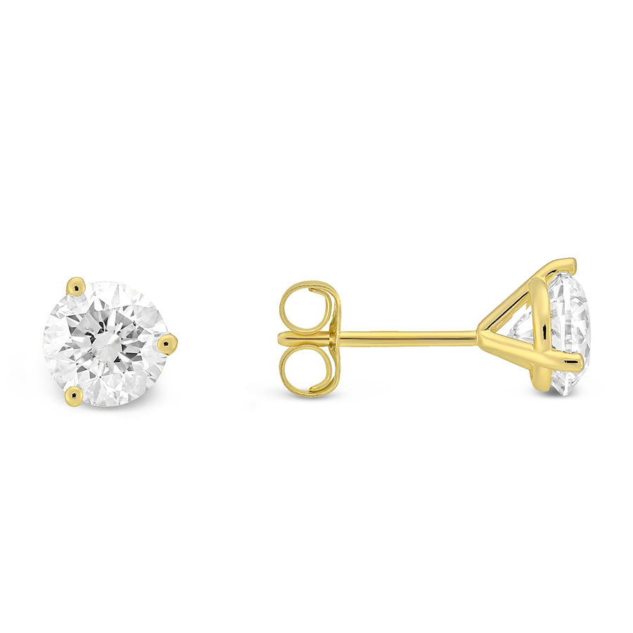 Round Diamond Stud Earrings in Yellow Gold, GH, 1.40 cttw