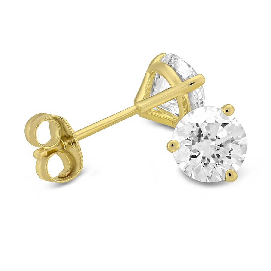 Round Diamond Stud Earrings in Yellow Gold, GH, 1.60 cttw