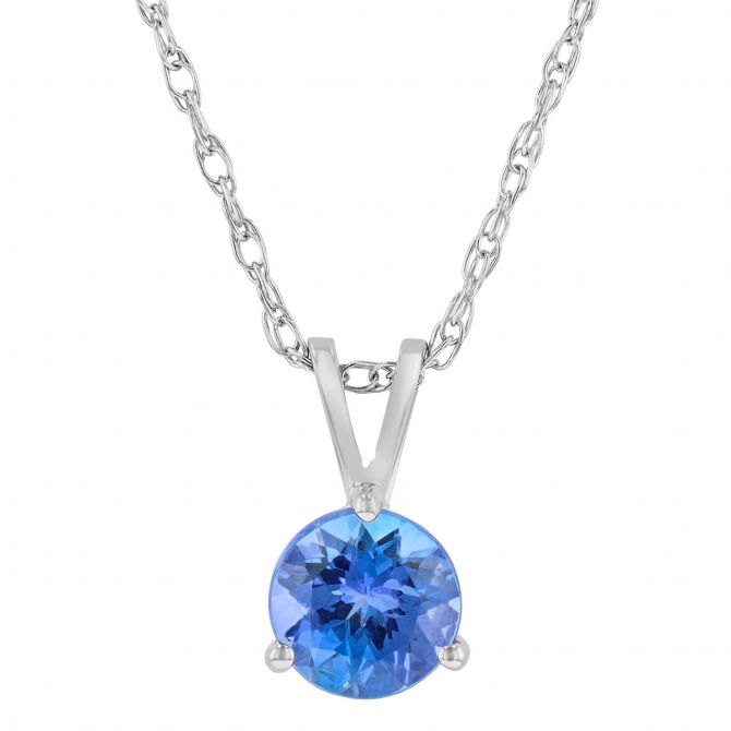 Round 6mm Tanzanite Pendant in White Gold, 18"