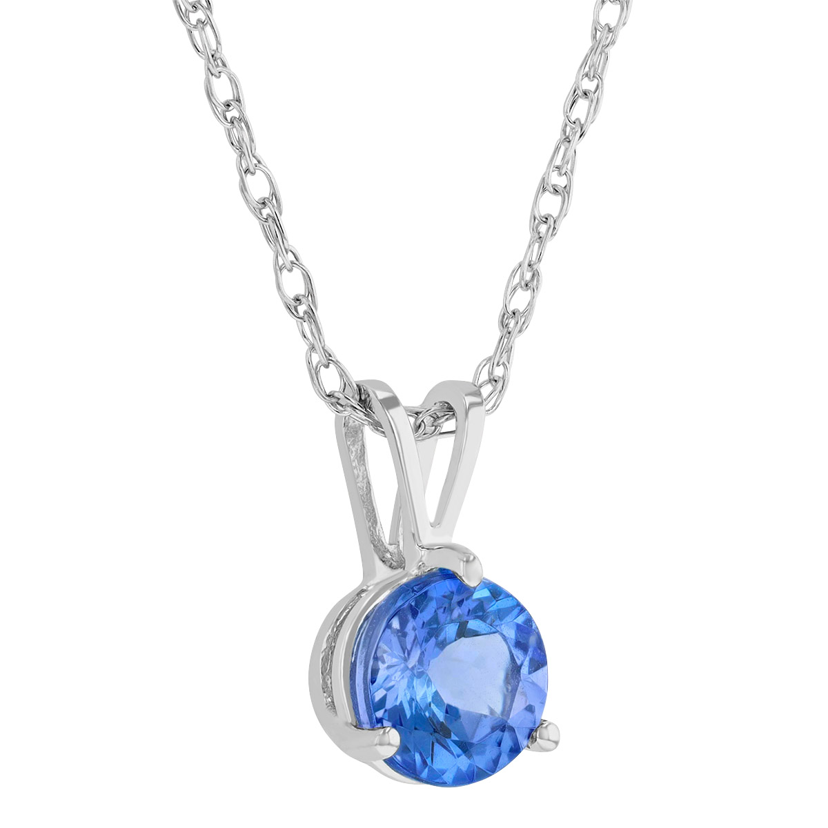 Round 6mm Tanzanite Pendant in White Gold, 18