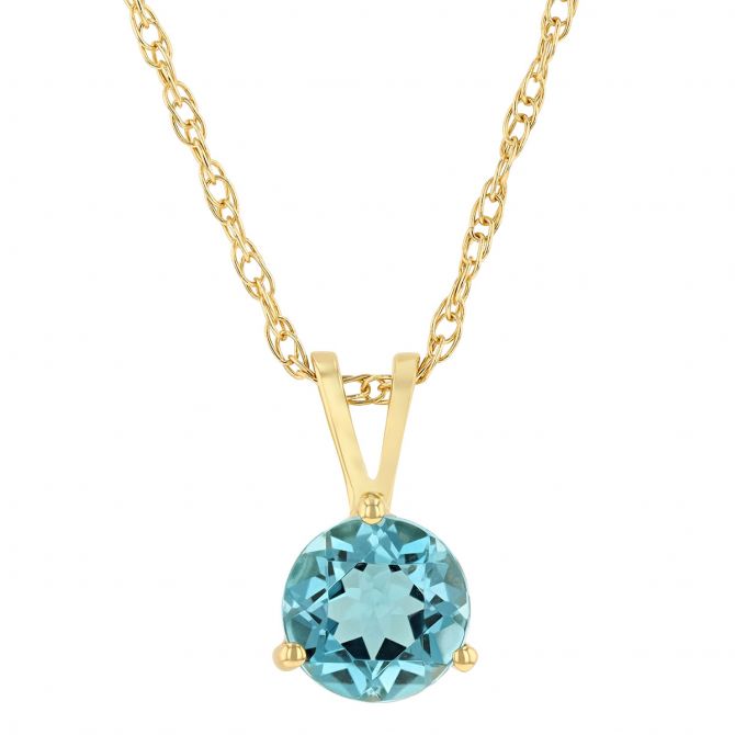 Blue Topaz Solitaire Pendant in Yellow Gold, 18"