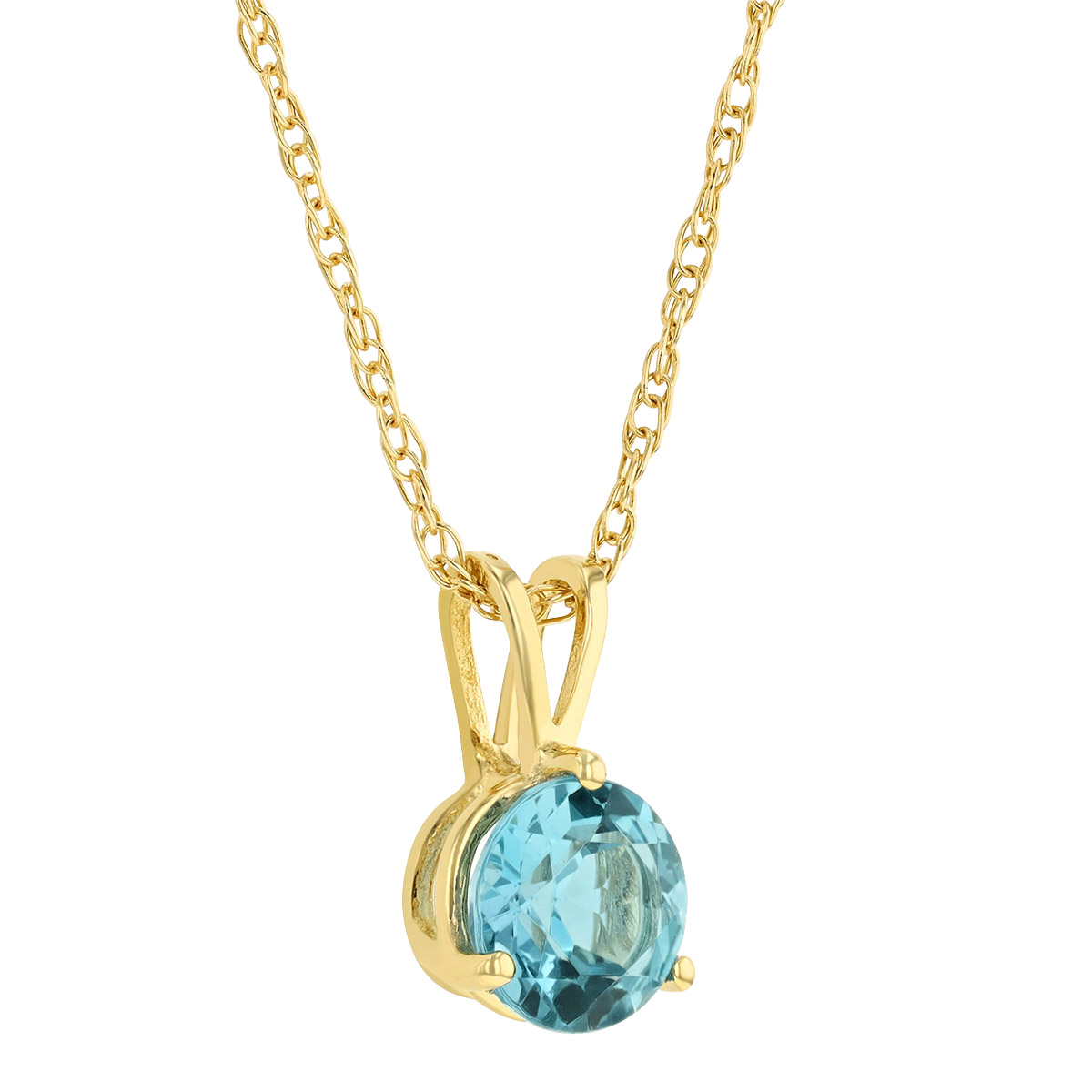 Blue Topaz Solitaire Pendant in Yellow Gold, 18