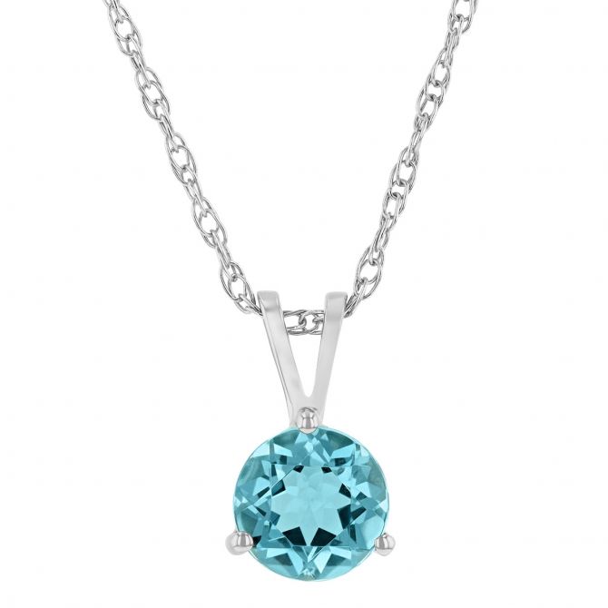 14K White Gold Blue Topaz Pendant, 18"
