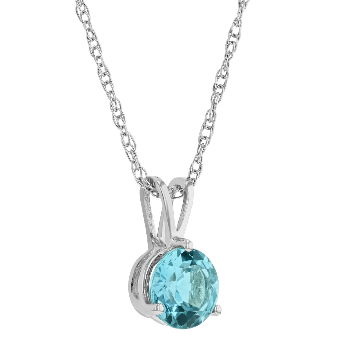 14K White Gold Blue Topaz Pendant, 18