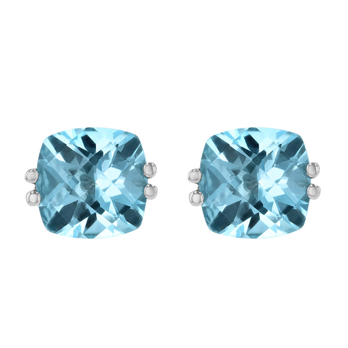 14K White Gold Checkerboard Cushion Blue Topaz Earrings