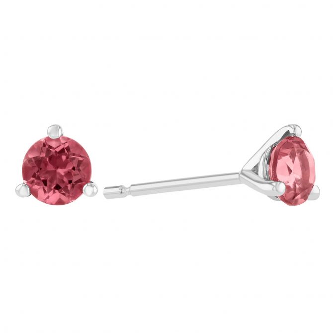 14K White Gold Round Pink Tourmaline Stud Earrings, 4mm