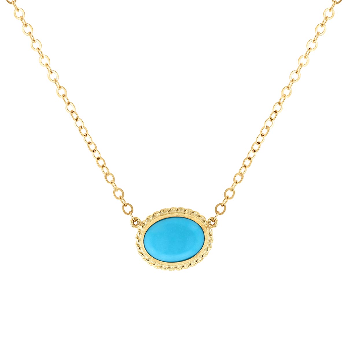 Macy's Genuine Sleeping Beauty Turquoise Pendant Necklace in 14k Yellow  Gold, 18