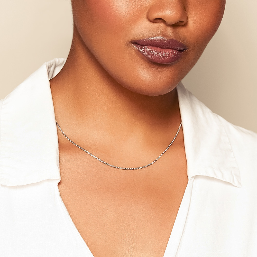 White Gold 1.56 mm Hollow Rope  Chain, 18