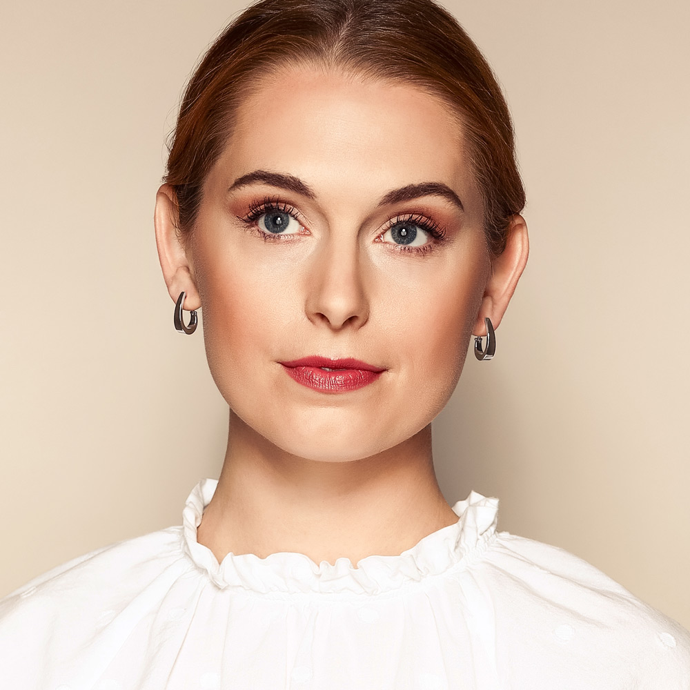 White Gold Tapered J Hoop Earrings, 18 mm