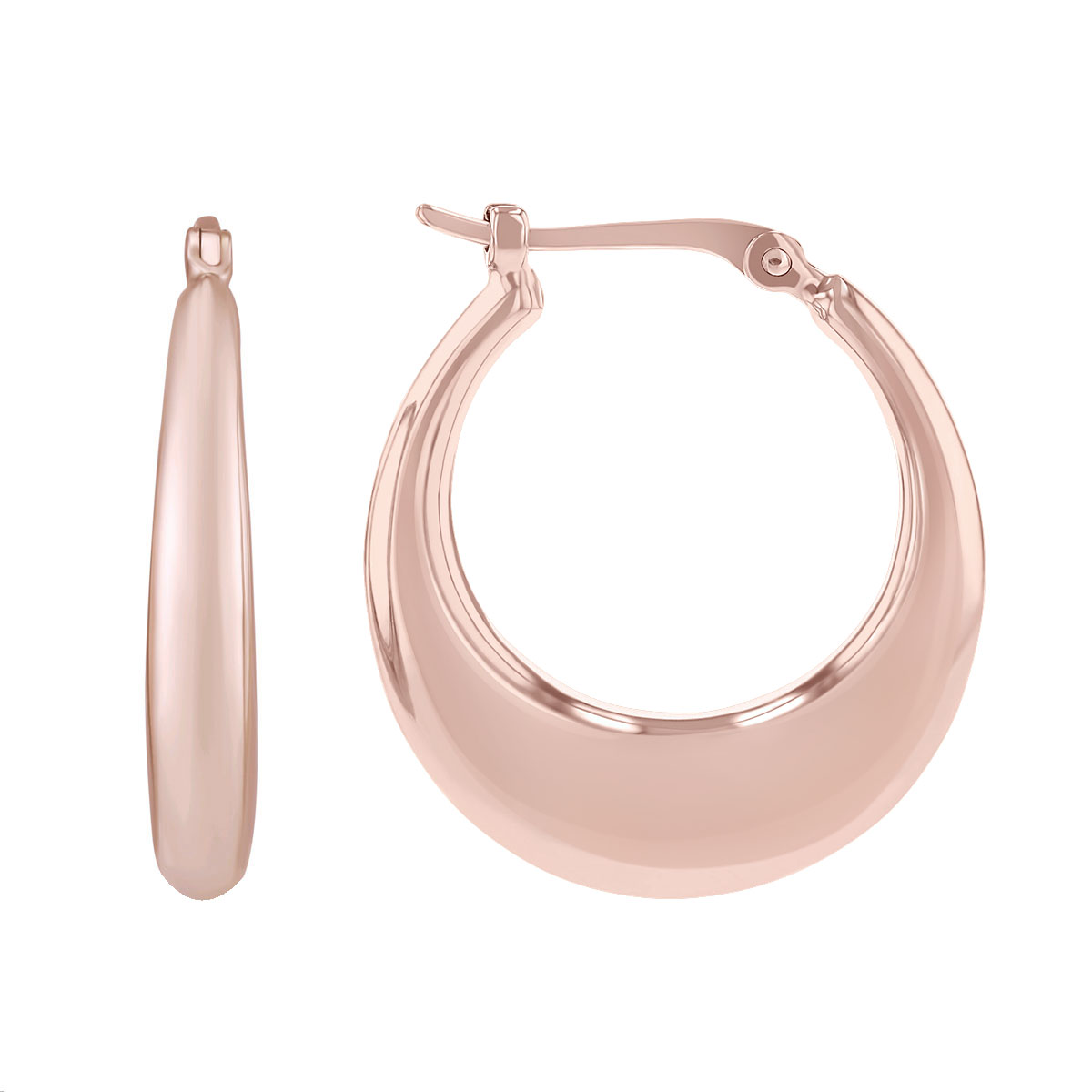 Rose Gold Puffed Tapered Oval Hoop Earrings, Small