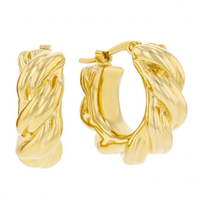 Yellow Gold Twisted Huggie Hoop Earrings