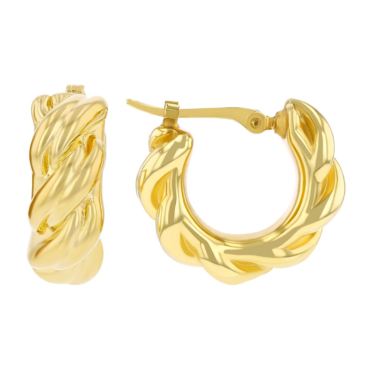 Yellow Gold Twisted Huggie Hoop Earrings