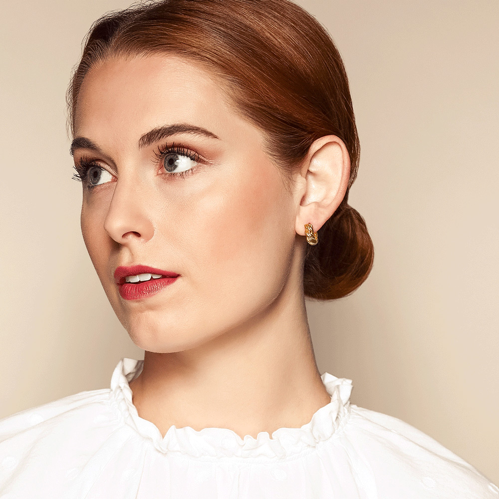 Yellow Gold Twisted Huggie Hoop Earrings