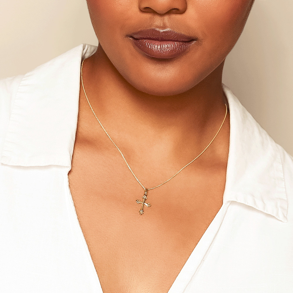 Yellow Gold Cross Pendant, 16-18