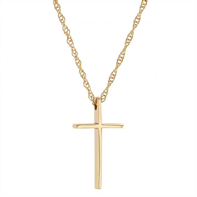 14K Yellow Gold High Polish Cross Pendant, 18