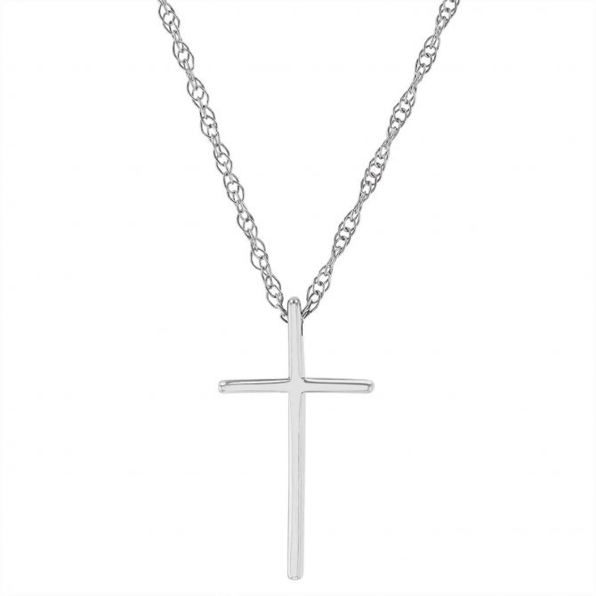 White Gold High Polish Cross Pendant, 18"