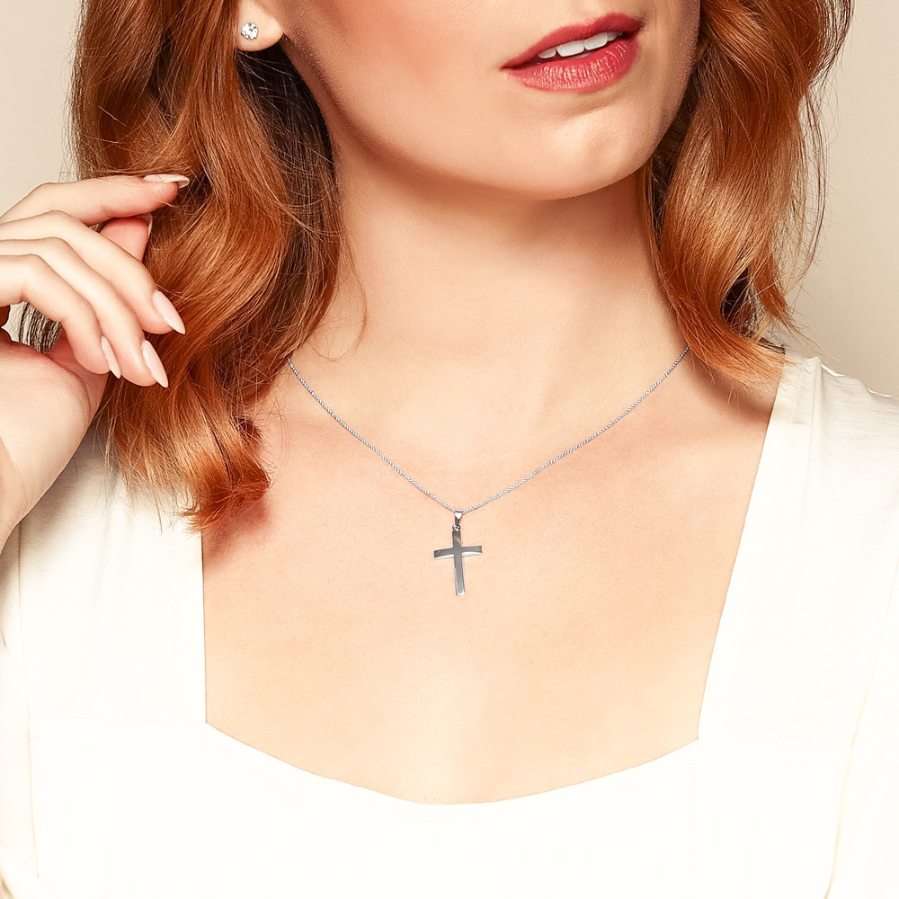 White Gold 24 mm Cross Pendant, 18