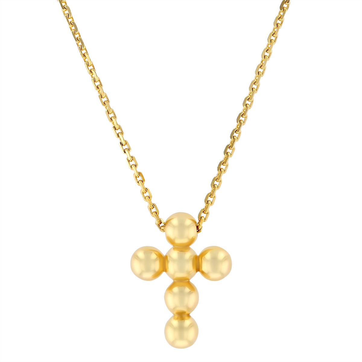 Small Bead Cross Pendant in Yellow Gold, 18