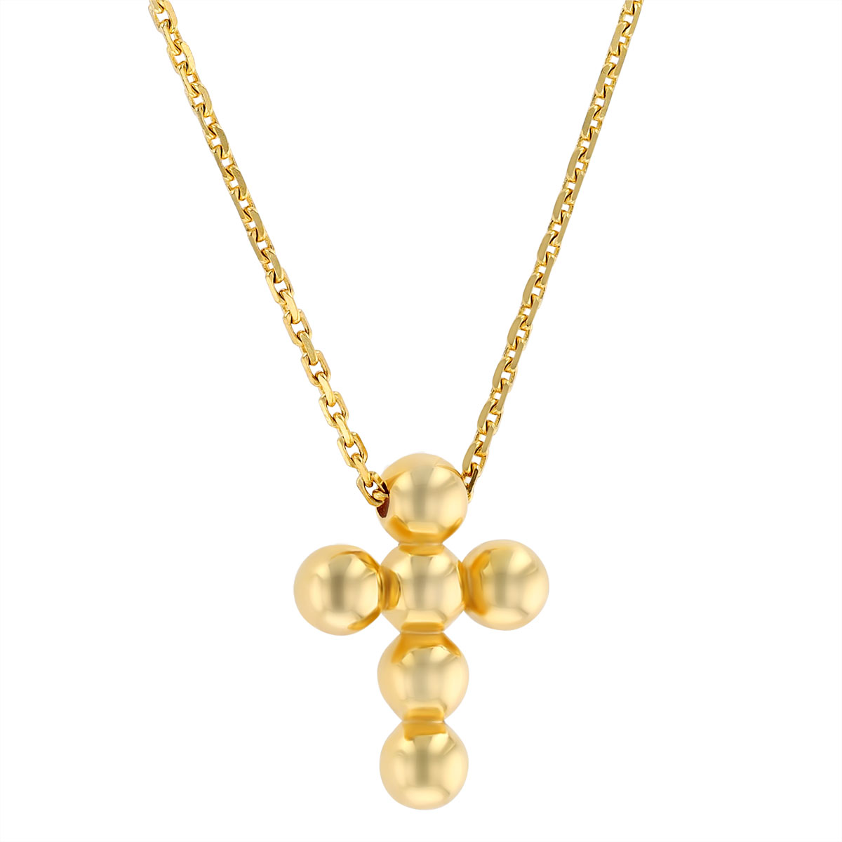 Small Bead Cross Pendant in Yellow Gold, 18