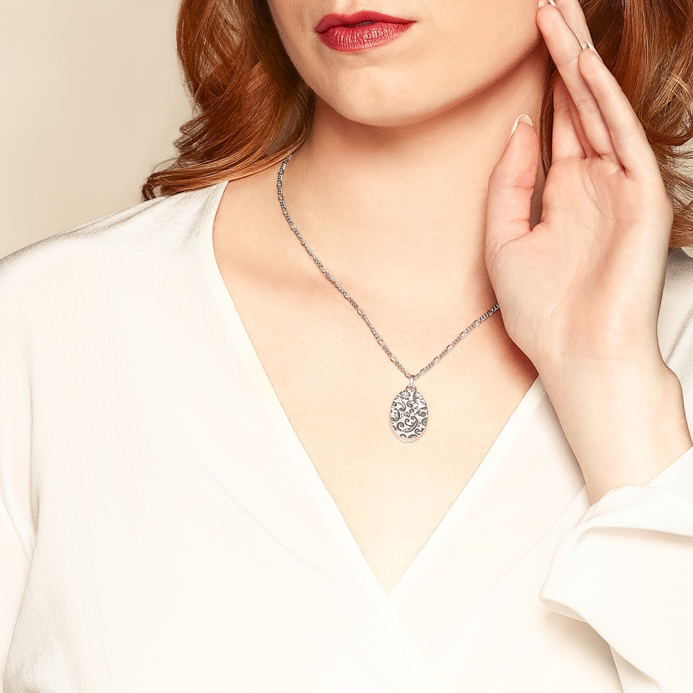 Monica Rich Kosann Sterling Silver Oval Locket and Chain with Floral Design, 18