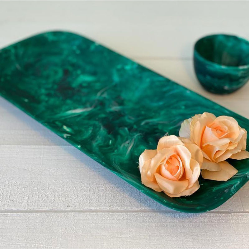 Nashi Classic Rectangular Platter, Emerald Green Swirl