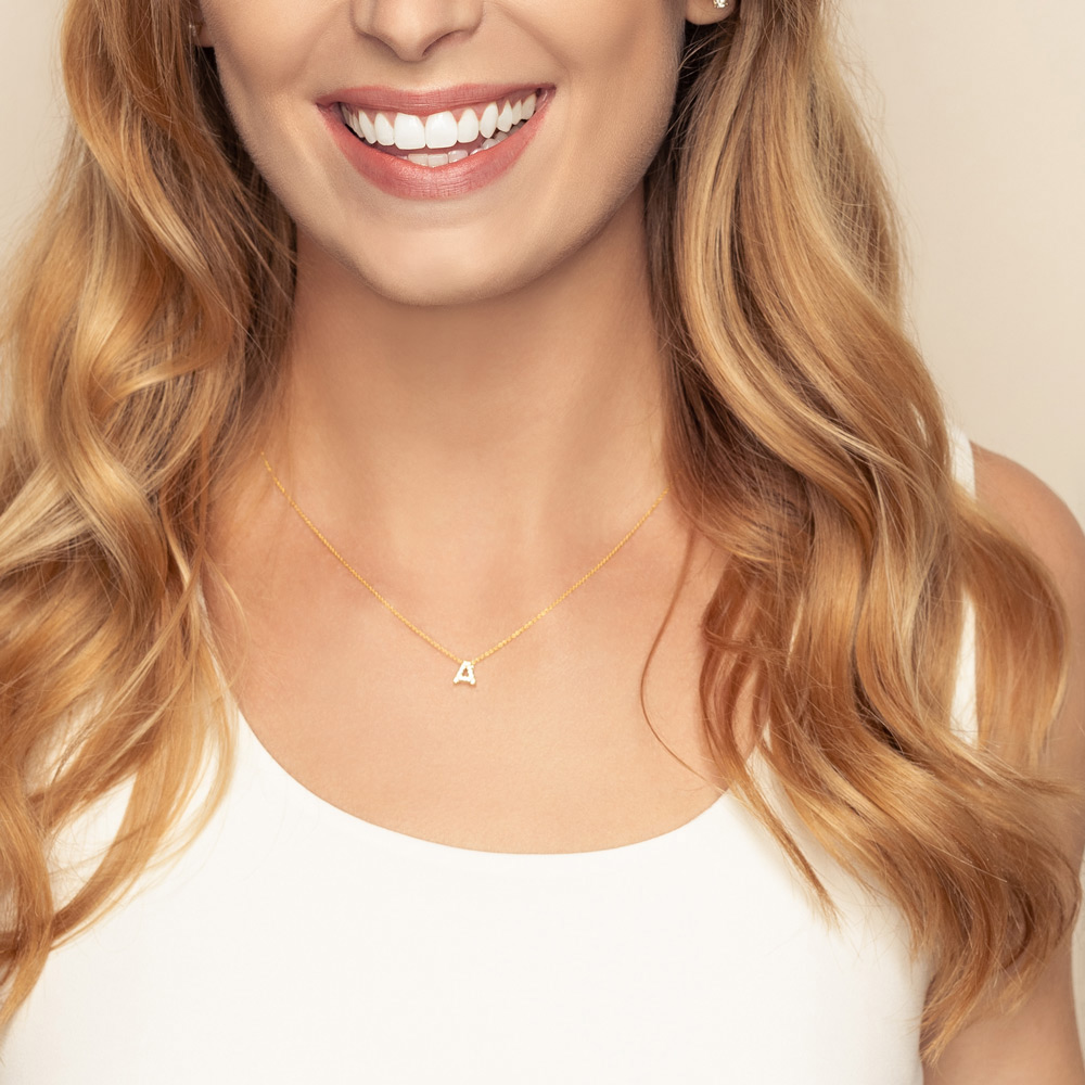 Roberto Coin Tiny Treasures Love Letter Diamond Initial Necklaces in Yellow Gold
