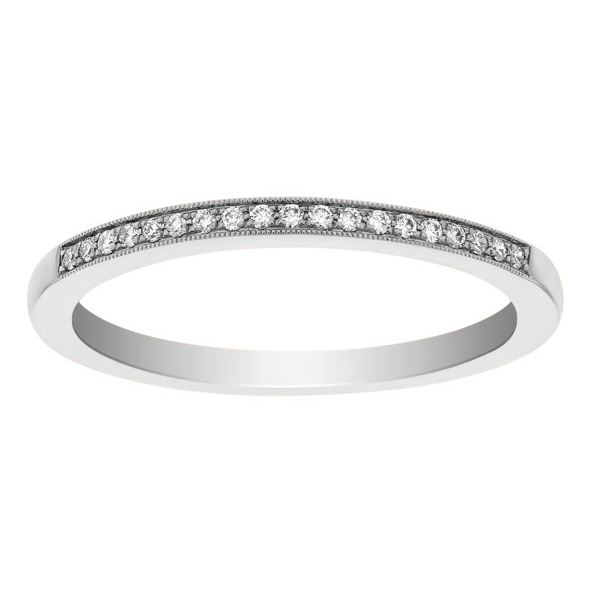 14K White Gold Diamond Band With Milgrain, 0.08cttw