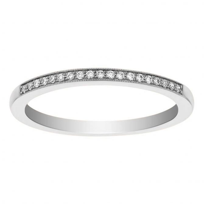 14K White Gold Diamond Band With Milgrain, 0.08cttw