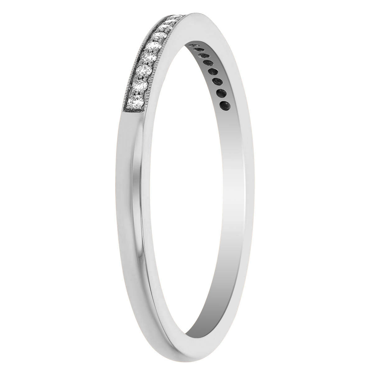 14K White Gold Diamond Band With Milgrain, 0.08cttw