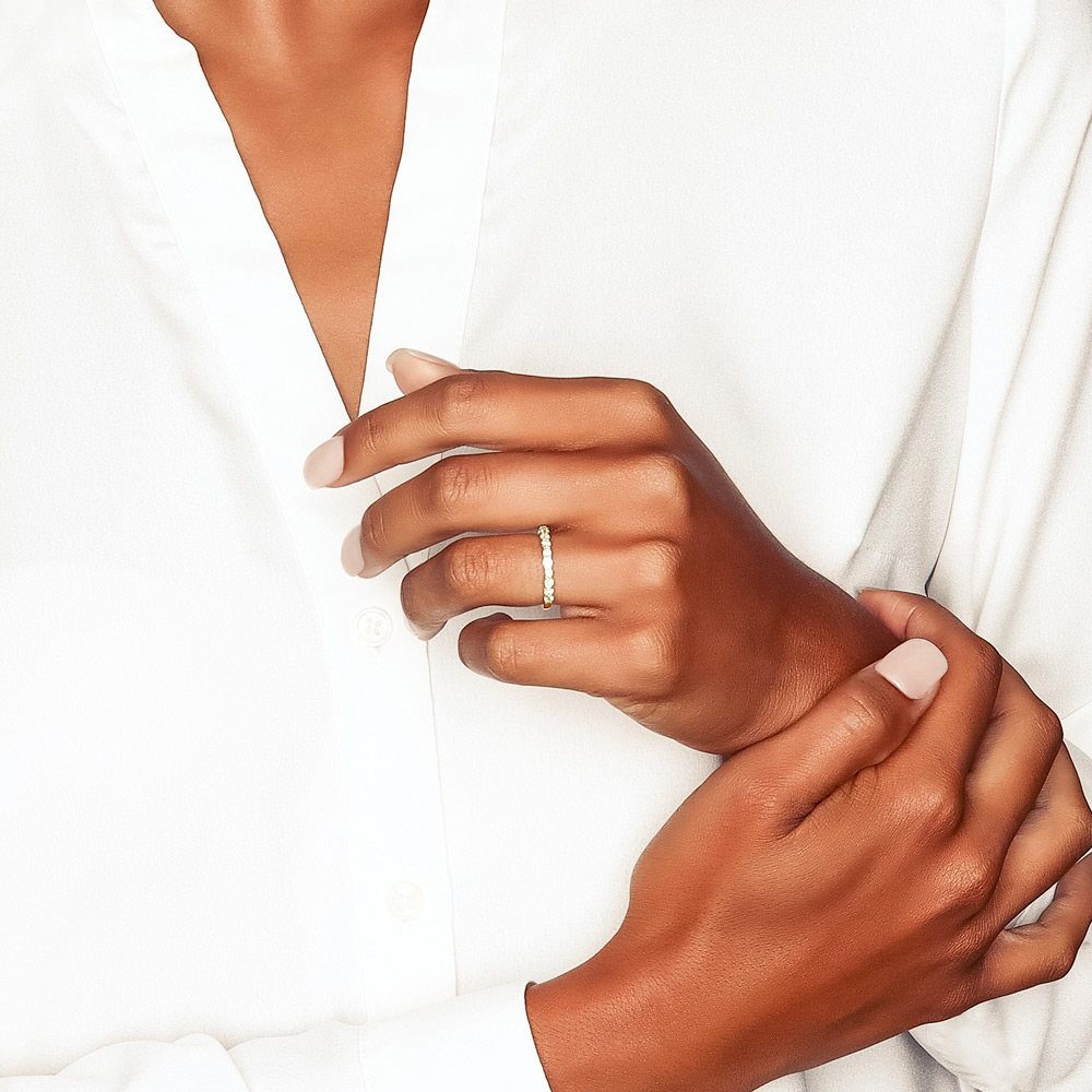 Yellow & White Gold Prong Set Diamond Wedding Band, 0.50cttw