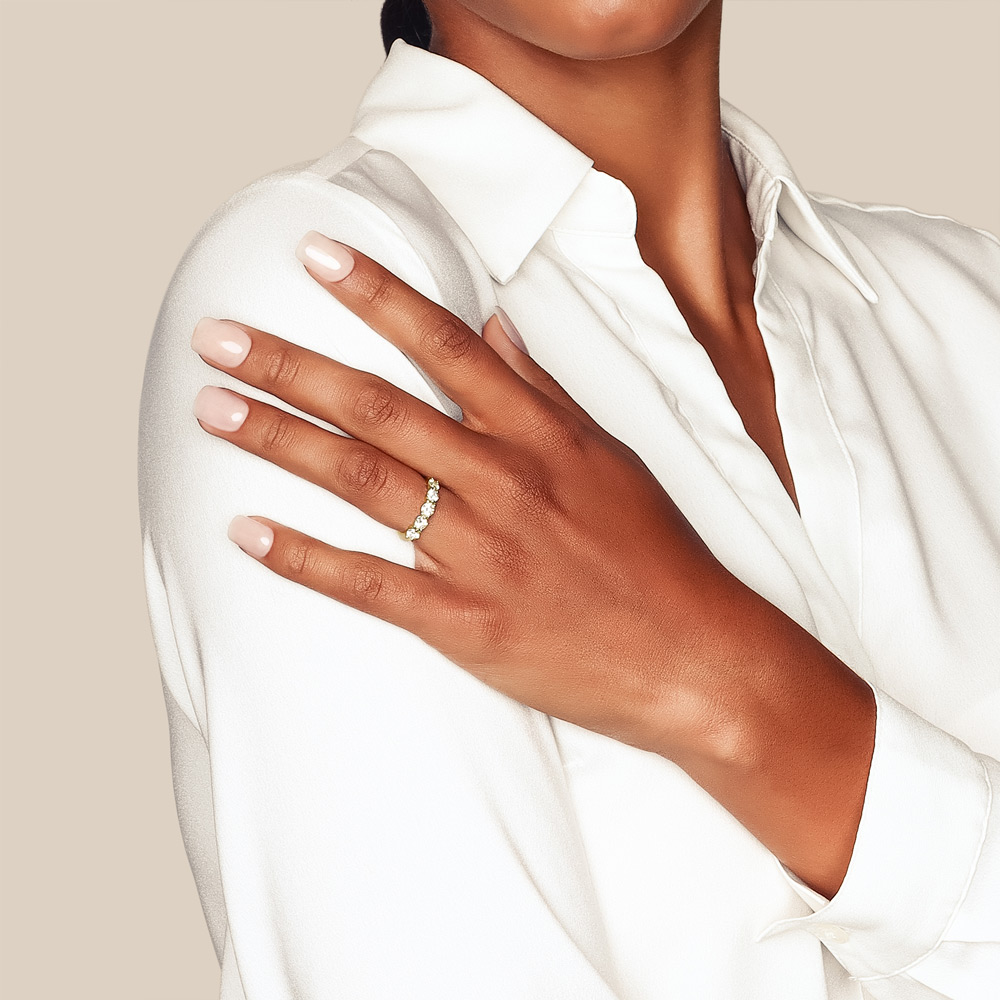 Round Diamond 5 Stone Wedding Band in White & Yellow Gold, 1.00 cttw