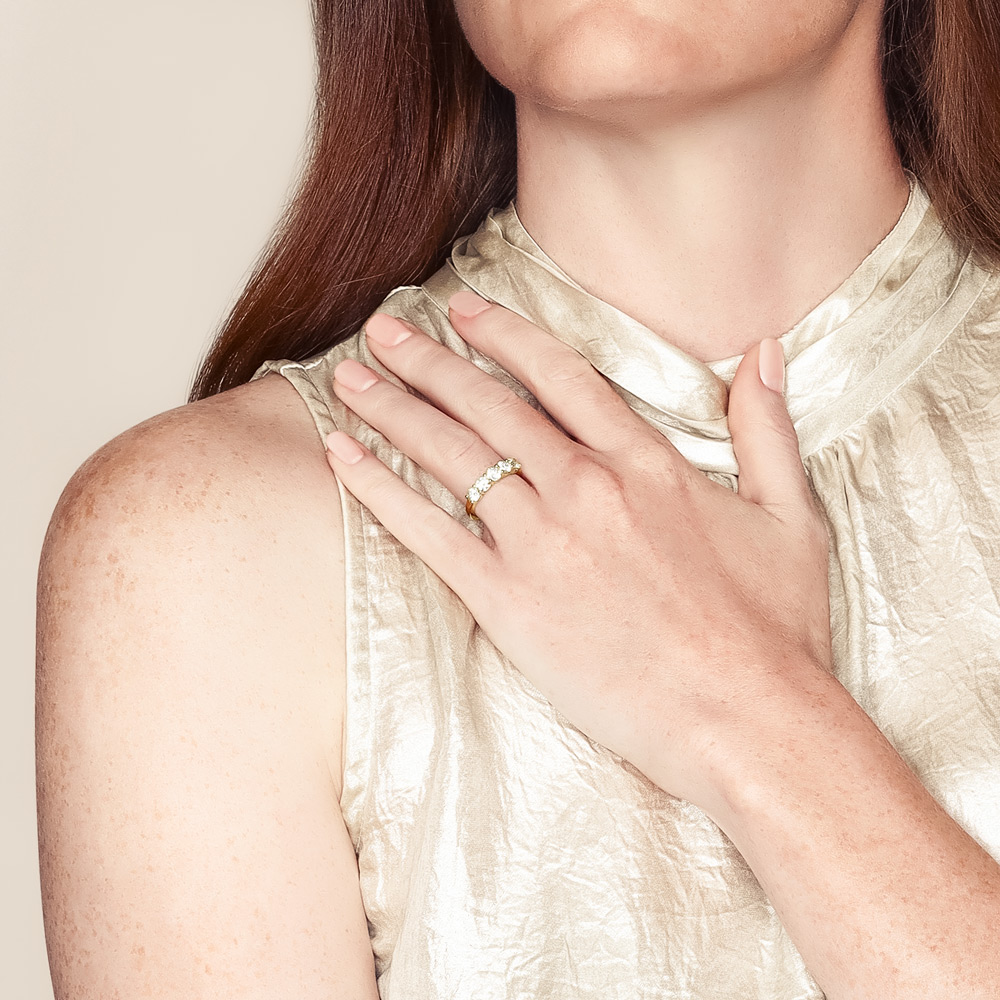 Round Diamond 5 Stone Wedding Band in White & Yellow Gold, 1.25 cttw