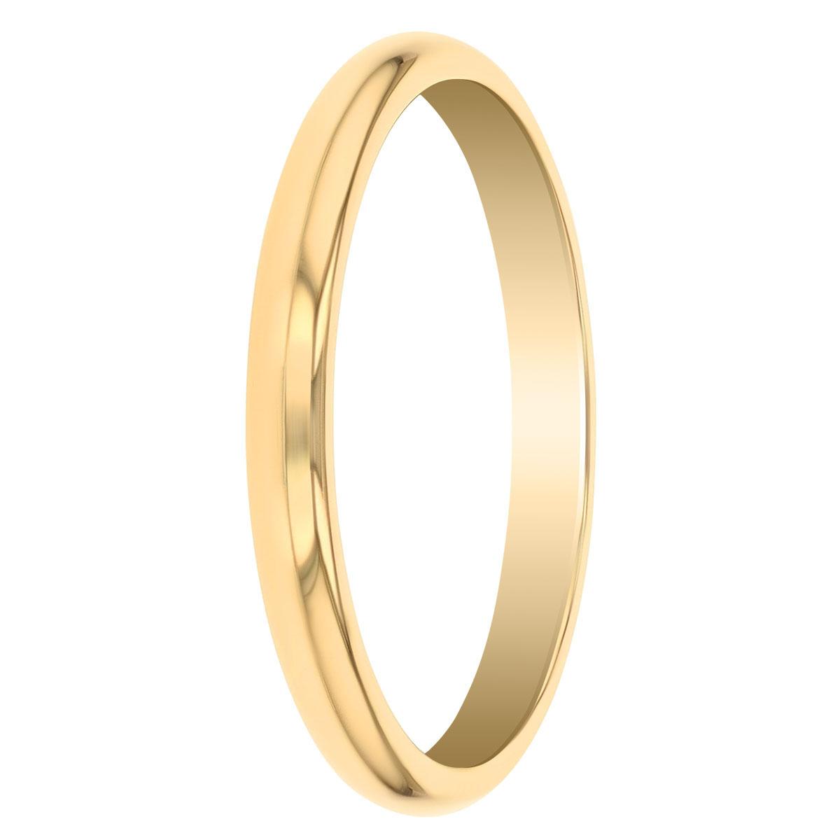 2 mm Comfort Fit Low Dome Wedding Band in Yellow Gold, Size 7