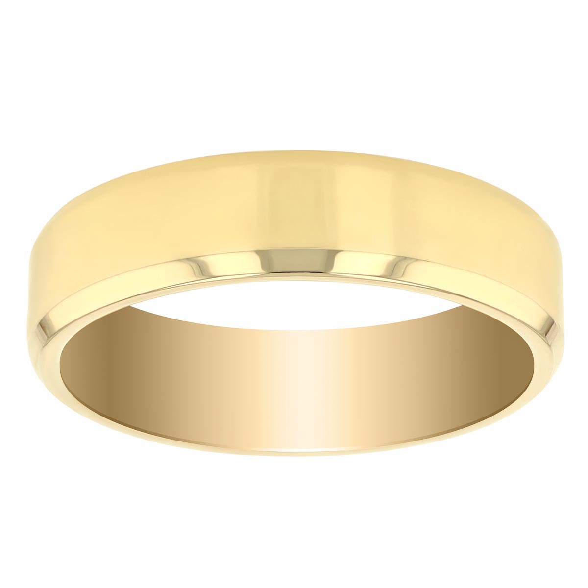 Yellow Gold Comfort Fit Flat 5 mm Wedding Band with Beveled Edge, Size 5