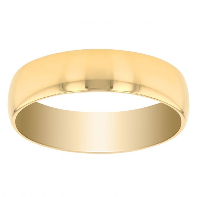 5 mm Comfort Fit Low Dome Wedding Band in Yellow Gold, Size 6