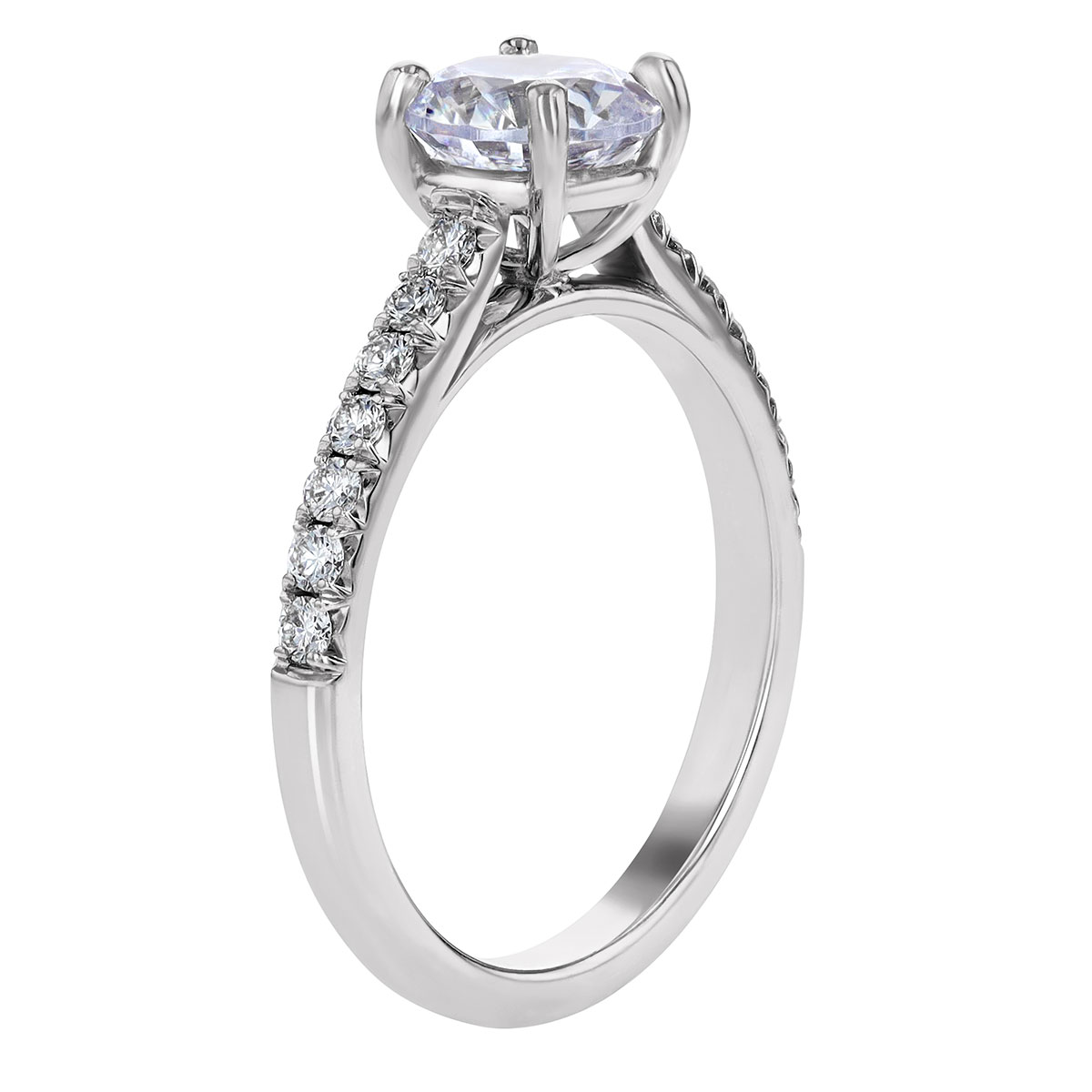 White Gold French Pavé Diamond Side Stone Engagement Ring Setting