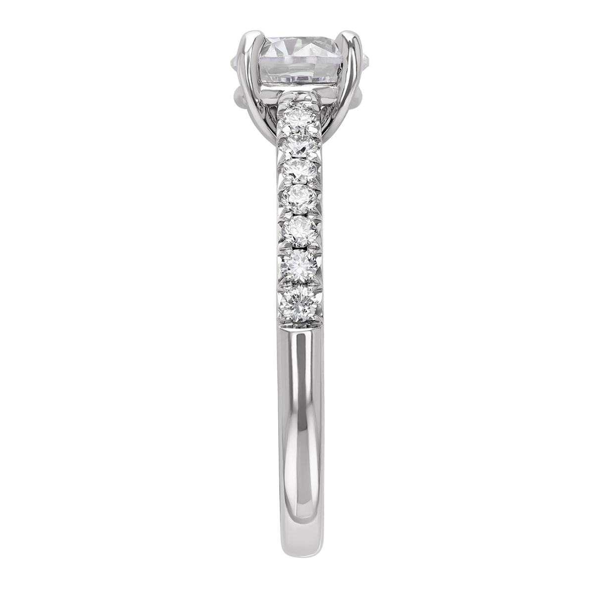 White Gold French Pavé Diamond Side Stone Engagement Ring Setting