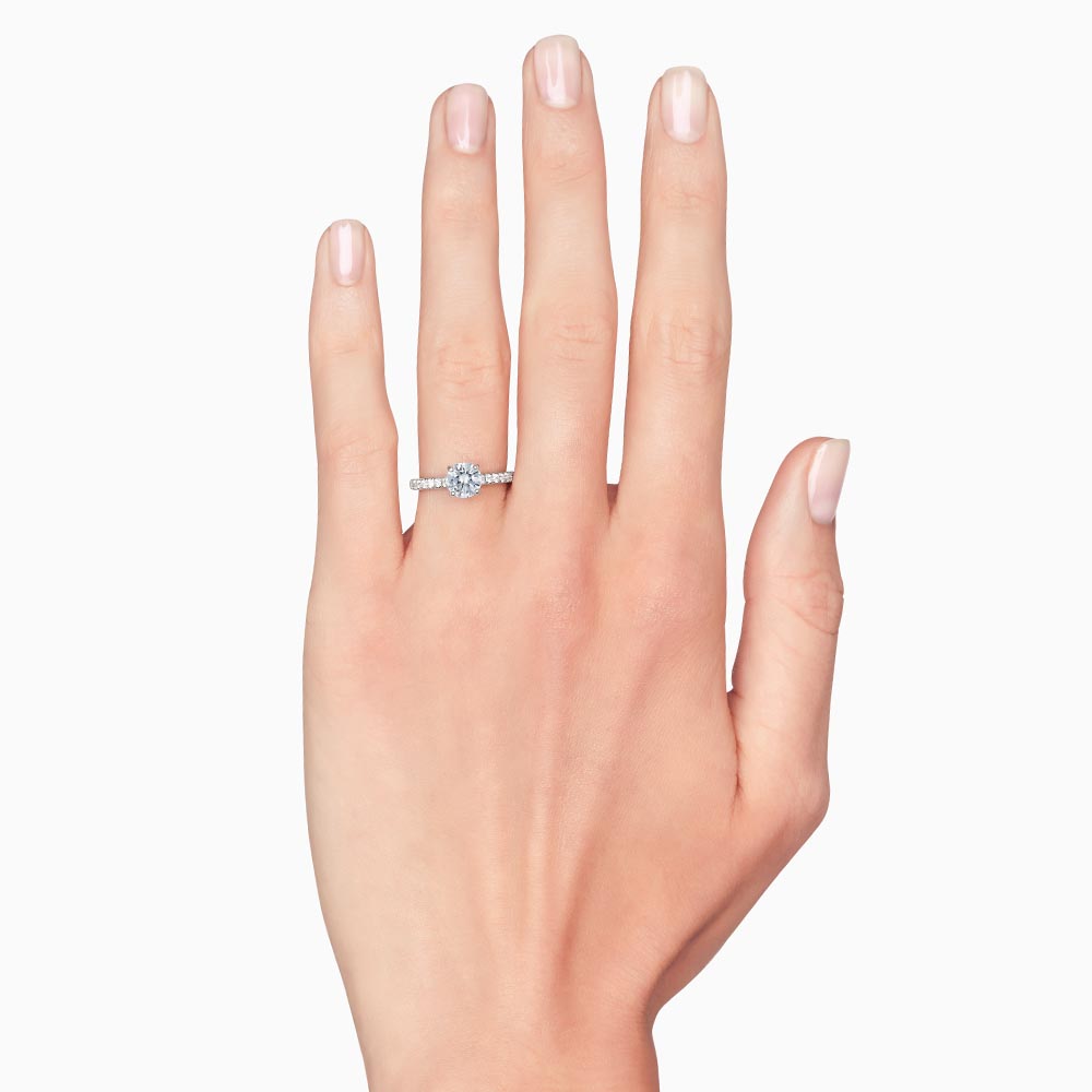 White Gold French Pavé Diamond Side Stone Engagement Ring Setting