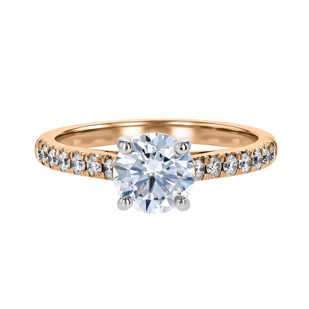 Rose Gold French Pavé Diamond Side Stone Engagement Ring Setting