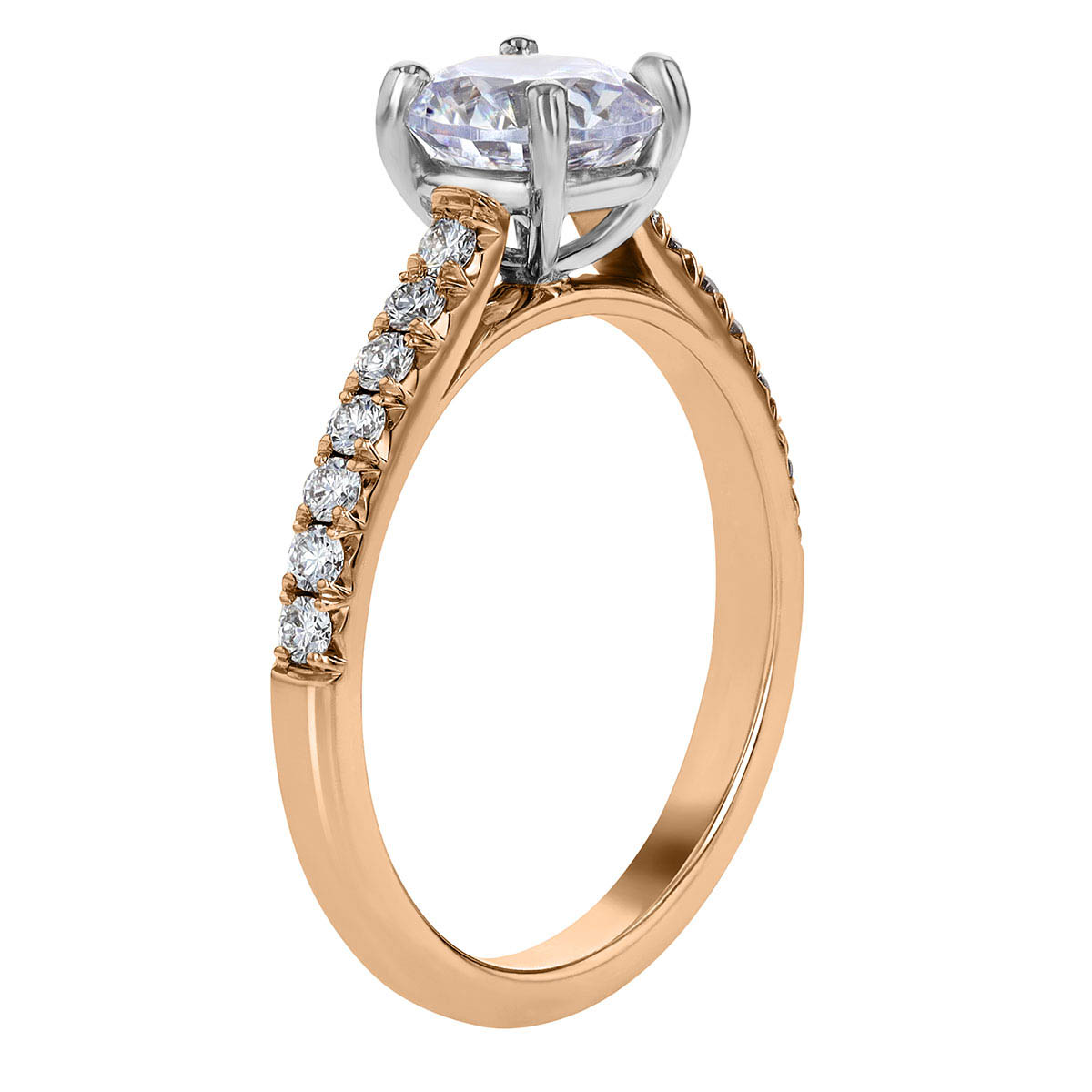 Rose Gold French Pavé Diamond Side Stone Engagement Ring Setting