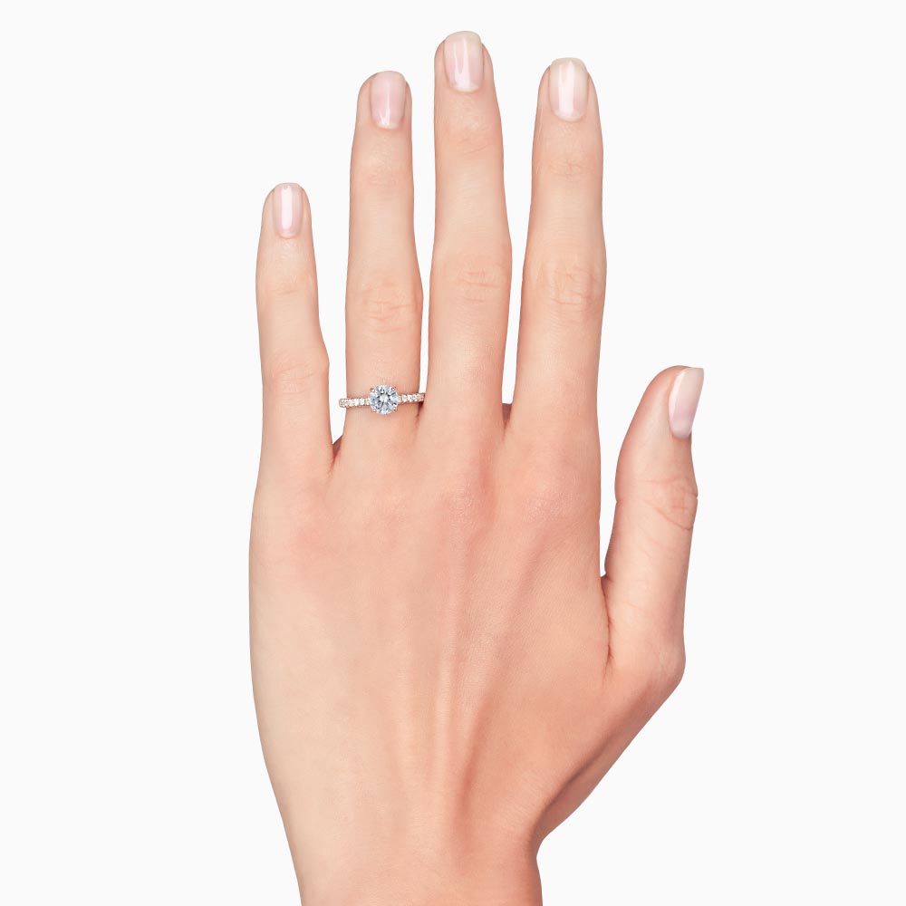 Rose Gold French Pavé Diamond Side Stone Engagement Ring Setting