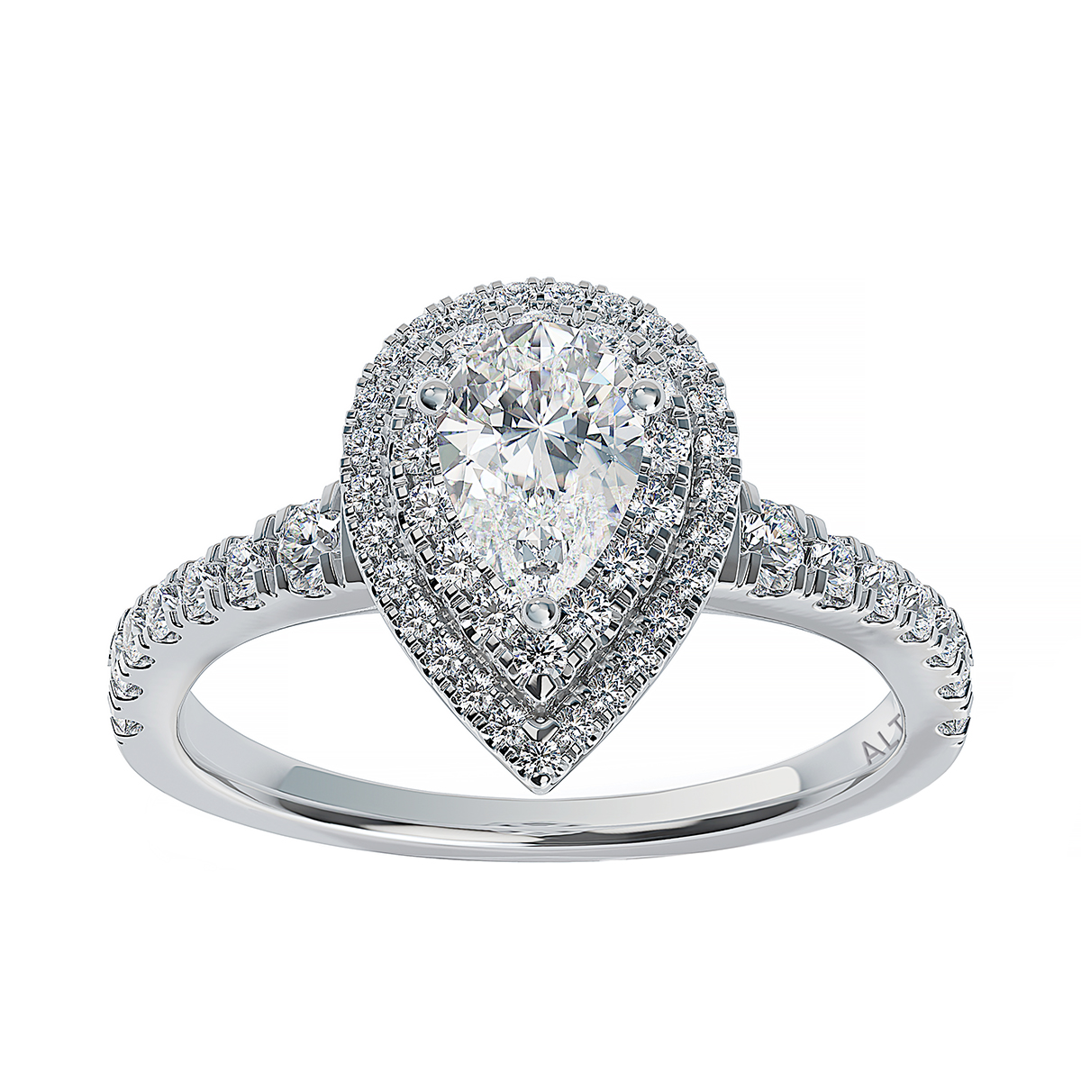 ALTR Lab Grown Diamond Pear Shaped Double Halo Engagement Ring in White Gold
