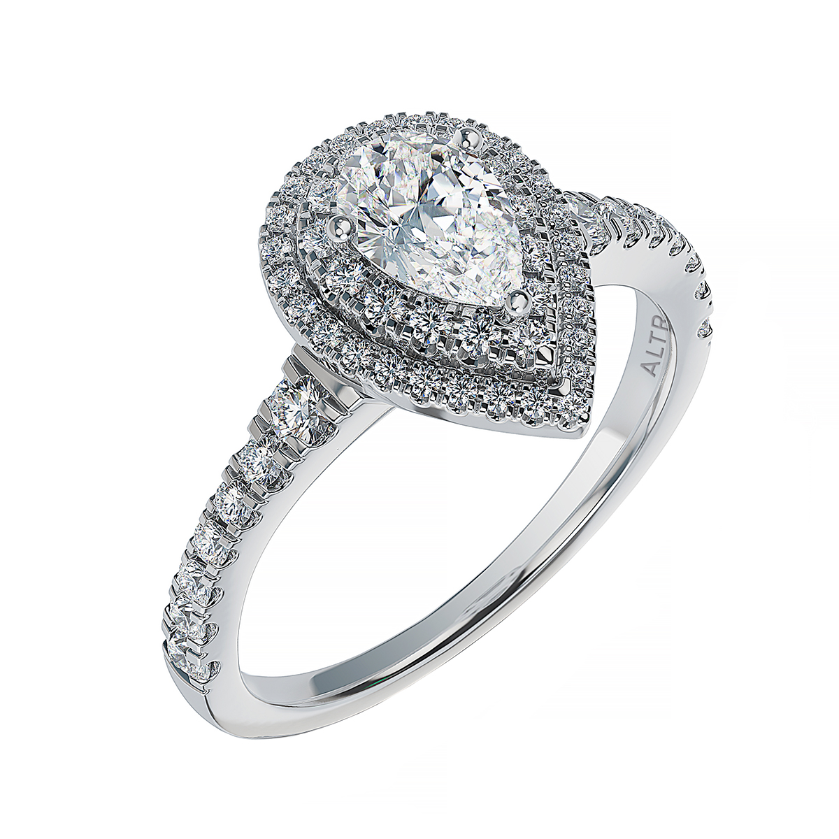 ALTR Lab Grown Diamond Pear Shaped Double Halo Engagement Ring in White Gold