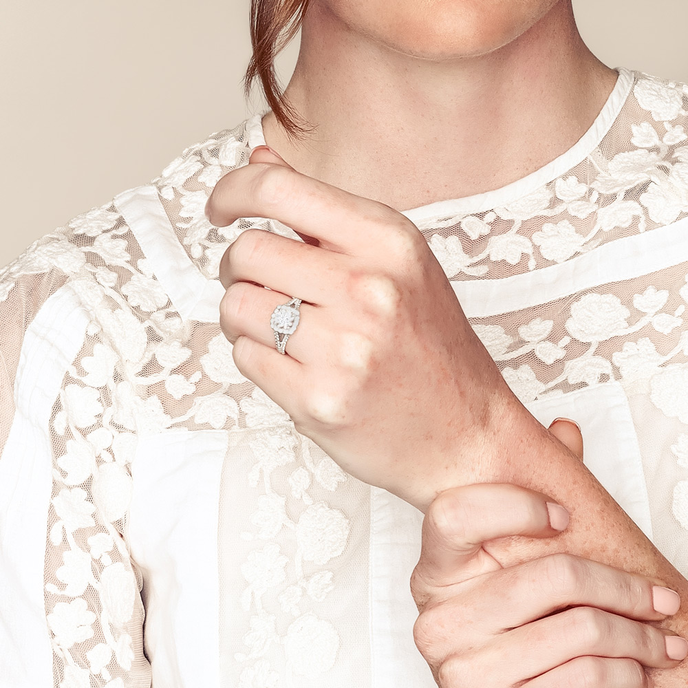 18K Gold Diamond Cushion Halo & Split Shank Engagement Ring Setting