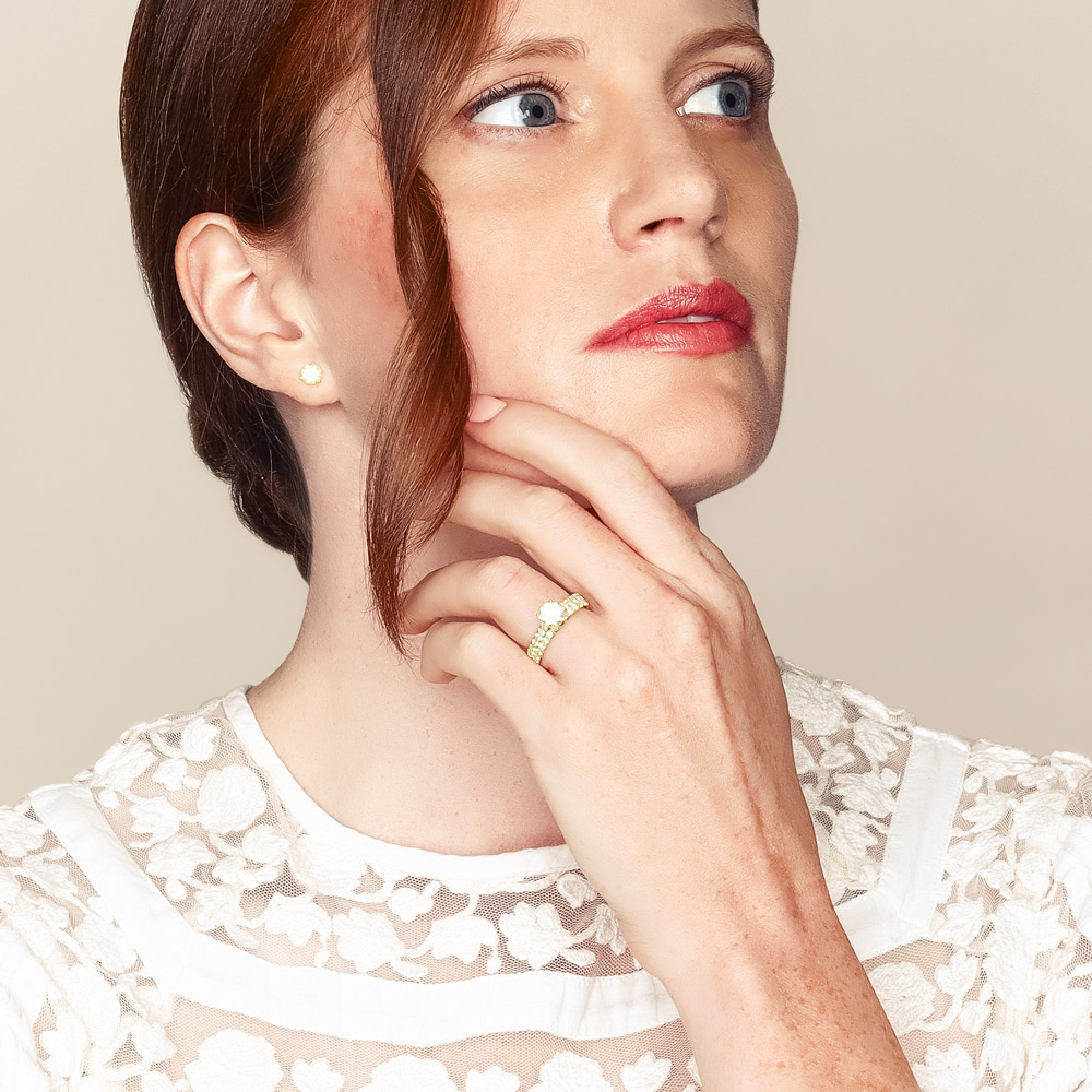 18K Gold Diamond Side Stone Cathedral Engagement Ring Setting