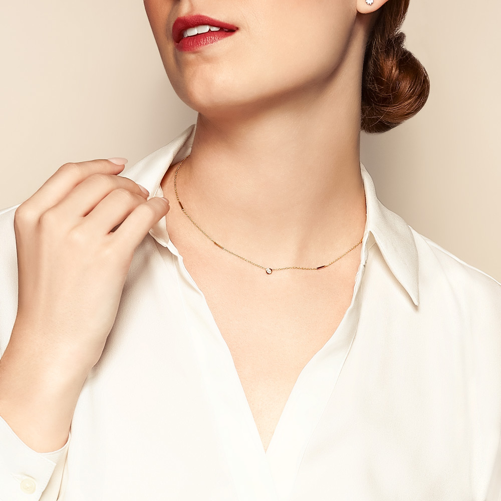 Zoe Chicco Floating Diamond & Tiny Bar Station Necklace in Yellow Gold, 16