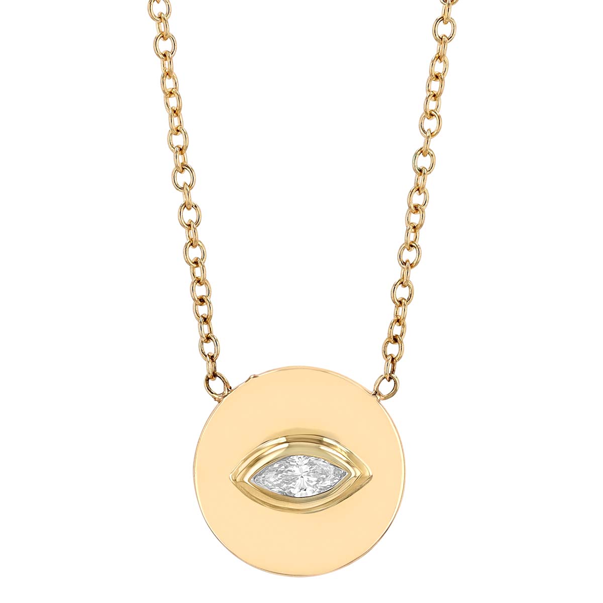 Zoe Chicco Marquise Diamond Flush Set Small Disc Necklace in Yellow gold, 16